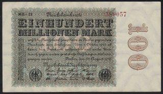1923 100 Million Mark Germany Vintage Paper Money Banknote Currency P 107d Unc