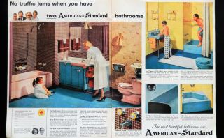 Vtg 1956 American Standard Bathroom Pink Blue Sink Retro Advertisement Print Ad