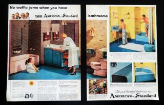 Vtg 1956 American Standard bathroom pink blue sink retro advertisement print ad 2