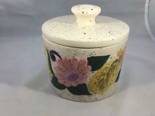Vintage Ceramic Cookie Jar Canister Flowers & Fruit Handled Lid