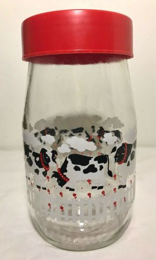 Vtg Carlton Bossy Glass Cow Jar Farmhouse Canister 1.  5 Liters Red Screw On Lid