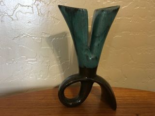 Vintage Hand - Painted Two Finger Art Deco Glazed Ceramic Vase