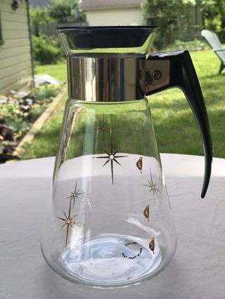 Vintage Mcm Corning Glass Pyrex Carafe With Gold Starbursts 6 Cup