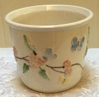 Vintage Bassano Planter Italy White Flower Pot Pink Yellow Blue Butterfly 5 3/8 "