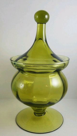 Vintage Empoli Glass Apothecary Jar - Olive Green
