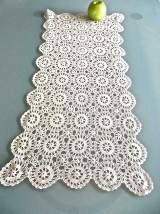 Vintage Off - White Cotton Crochet Lace Runner 14x30 Dresser Scarf