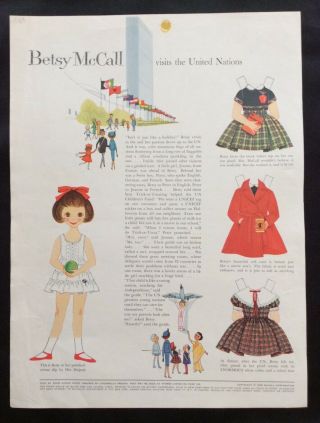 Vintage Betsy Mccall Mag.  Paper Doll,  Betsy Visits The United Nations,  Sep.  1959