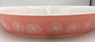 Vintage Pyrex Pink Daisy Divided Casserole Dish 1 1/2 Quart Shiny Made In Usa