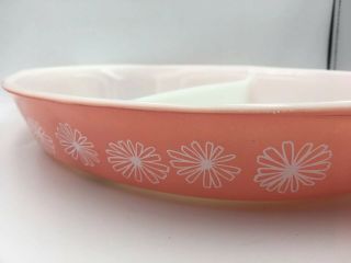 Vintage Pyrex Pink Daisy Divided Casserole Dish 1 1/2 Quart Shiny Made in USA 5
