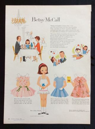 Vintage Betsy Mccall Mag.  Paper Dolls,  Betsy Mccall Eats Out,  Oct.  1958