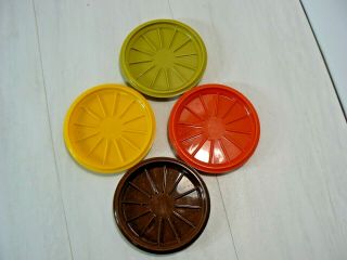 Set Of 4 Vintage Tupperware Coasters 1313 Replacement Coffee Lids Fall Colors