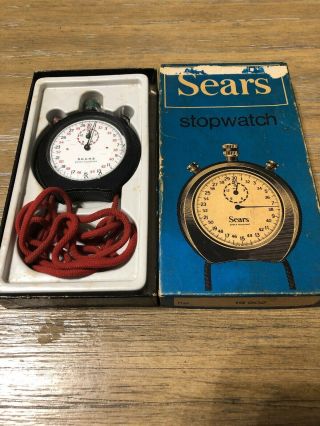 Vintage Sears 19902 Black Stopwatch Shock Resistant Swiss Made Box