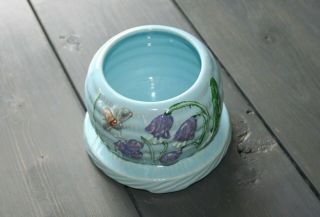 Blue Ceramic Beehive Shape Planter - Succulent Pot Vintage Bees Floral Purple