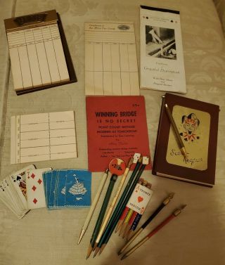 Vintage 50s Bridge Card Game Scorepads Pencils Instructions