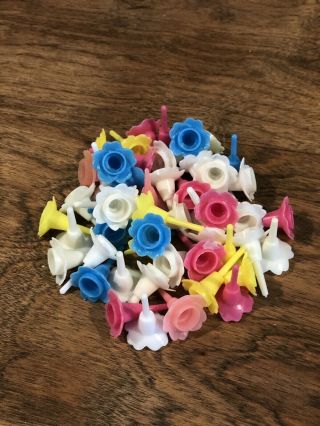 Vintage Birthday Cake Candle Holders Plastic Rose Flowers 50 Assorted Colors