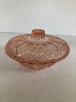 Vintage Pink Depression Glass Candy Dish Kig Malaysia Footed Heart Design