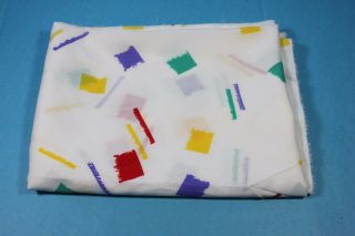 Vintage Fabric White W/ Colorful Design Faux Silk 44 " X 67 " 1.  5,  Yds
