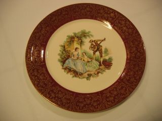Vintage Sebring Pottery Serenade 10 " Dinner Plate Burgundy & 22k Gold