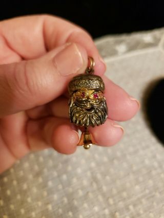 Vintage Articulated Santa Claus With Bell Charm Or Pendant,  Opens,  1.  5 " Long