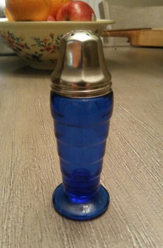Vintage Cobalt Blue Hazel Atlas Moderntone Depression Glass Salt Shaker Lid