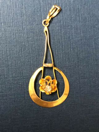 Vintage 10 - Karat Gold Pendant With Diamond Chip
