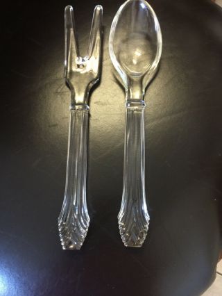 Vintage Imperial Crystal Cape Cod Clear Glass Spoon Fork Salad Serving Set (gg)