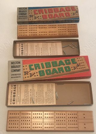 Vintage Two Milton Bradley Wooden Cribbage Board with Metal Pegs Made In Japan 2