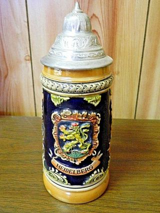 Vintage Western German Lidded Beer Stein/mug Heidelberg,  Frankfurt,  Wiesbaden