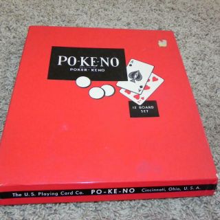 01064 Vintage Complete Po - Ke - No Poker Keno 12 Playing Card Game Boxed & Chips