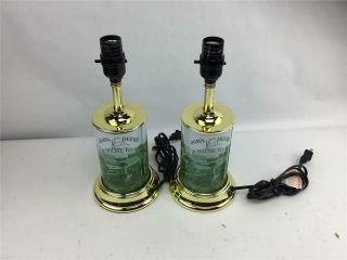 Set Of 2 John Deere Table Lamps Vintage Tractor Picture Gold Trim 16 " Height