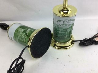 Set Of 2 John Deere Table Lamps Vintage Tractor Picture Gold Trim 16 