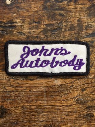 Vtg John’s Autobody Sew On Patch 3 1/2 " Mechanic Embroidered Auto Body Paint