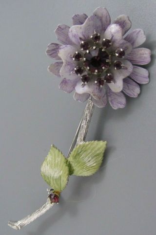 High End Vintage Jewelry Purple Layered Flower Large Brooch Pin Rhinestone J