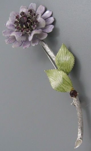 HIGH END Vintage Jewelry Purple Layered Flower Large BROOCH PIN Rhinestone J 2