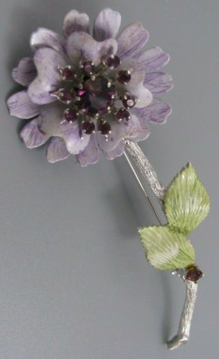 HIGH END Vintage Jewelry Purple Layered Flower Large BROOCH PIN Rhinestone J 3