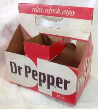 Vintage Dr.  Pepper Cardboard Six Pack Carrier White And Red 1960 