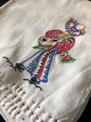 Vintage Cotton Tea Towel Kitchen Ivory Embroidered Sombrero Mexican 2