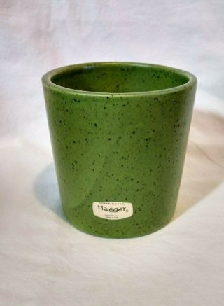 Vintage Haeger Pottery Planter Vase,  Avocado With Black Speckles 4 1/2 " X 4 1/4 "