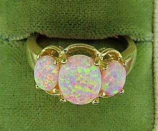 Vintage Gold Modern Three Stone Oval Opal Cocktail Ring Store Stock