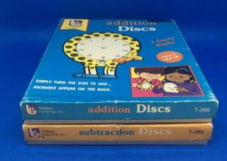 Vtg Trend Flash Cards Addition Subtraction Facts Discs Elephant Giraffe T - 265