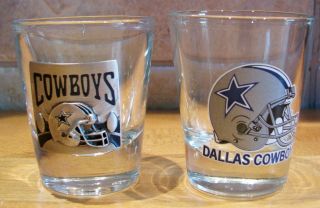(2) Vintage Nfl Dallas Cowboys Shot Glasses - One Pewter Medallion -