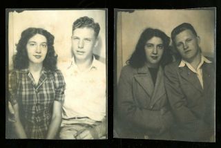 Vintage Photobooth Souvenir Photo Young Adorable Couple Boy & Girlfriend 1940 