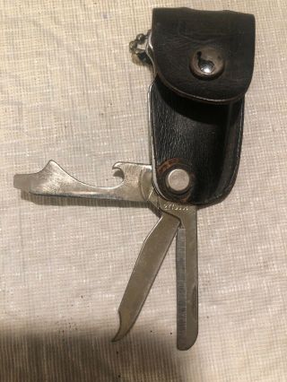 Vintage Bassett Pocket Knife Stanford Seed Co.  Leather Case Clippers Opener File