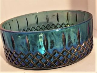 Vintage Blue Carnival Glass Round Bowl Dish