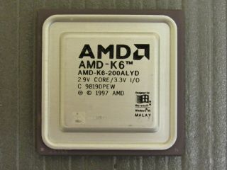 Amd Amd - K6 - 200alyd 200mhz 321 - Pin Ceramic Pga Vintage Cpu Processor 2.  9v Core