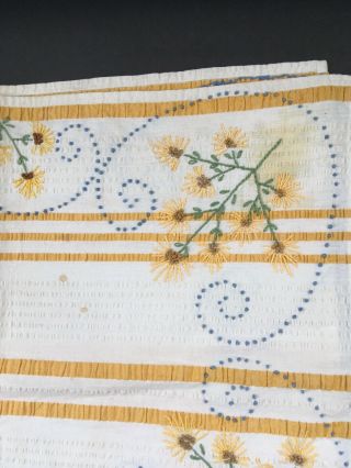 Vintage Embroidered Table Runner Dresser Scarf Daisy Heart Seersucker Stripe 38” 3