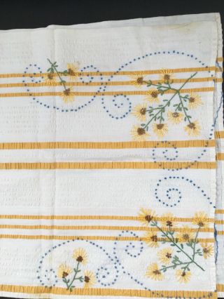 Vintage Embroidered Table Runner Dresser Scarf Daisy Heart Seersucker Stripe 38” 4