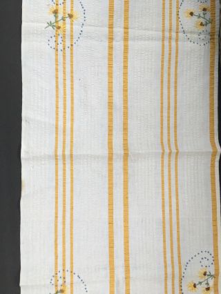 Vintage Embroidered Table Runner Dresser Scarf Daisy Heart Seersucker Stripe 38” 5