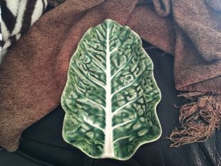 Vtg Bordallo Pinheiro Majolica Green Cabbage Leaf 9”x6” Platter Dish Portugal