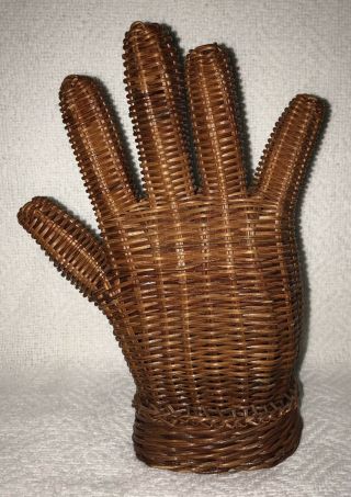 Vintage weaved wicker hand mannequin jewelry ring display holder glove mold 3